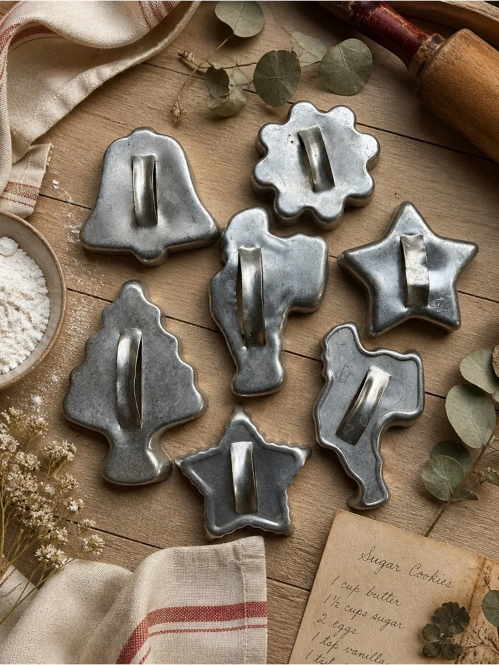Vintage Aluminum Cookie Cutter Set Rustic Holiday Baking Farmhouse Kitchen Decor